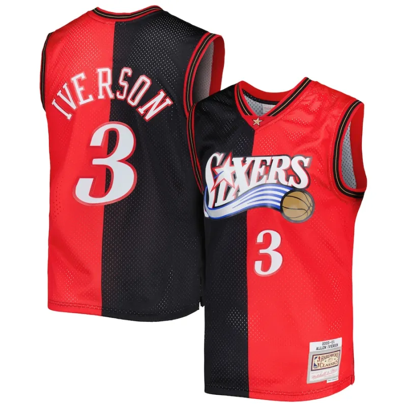 Allen Iverson Philadelphia 76ers Mitchell & Ness Classiche Hardwood 2000/2001 Maglia Swingman Divisa - Nero/Rosso