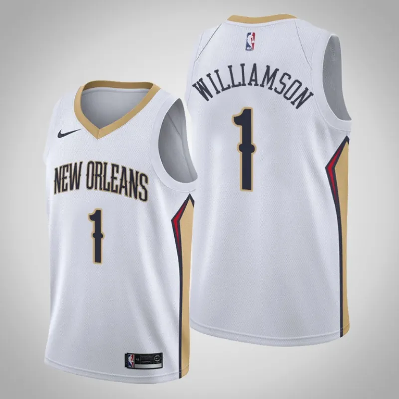 Zion Williamson. New Orleans Pelicans. Édition de l'association 2018/19. Blanc