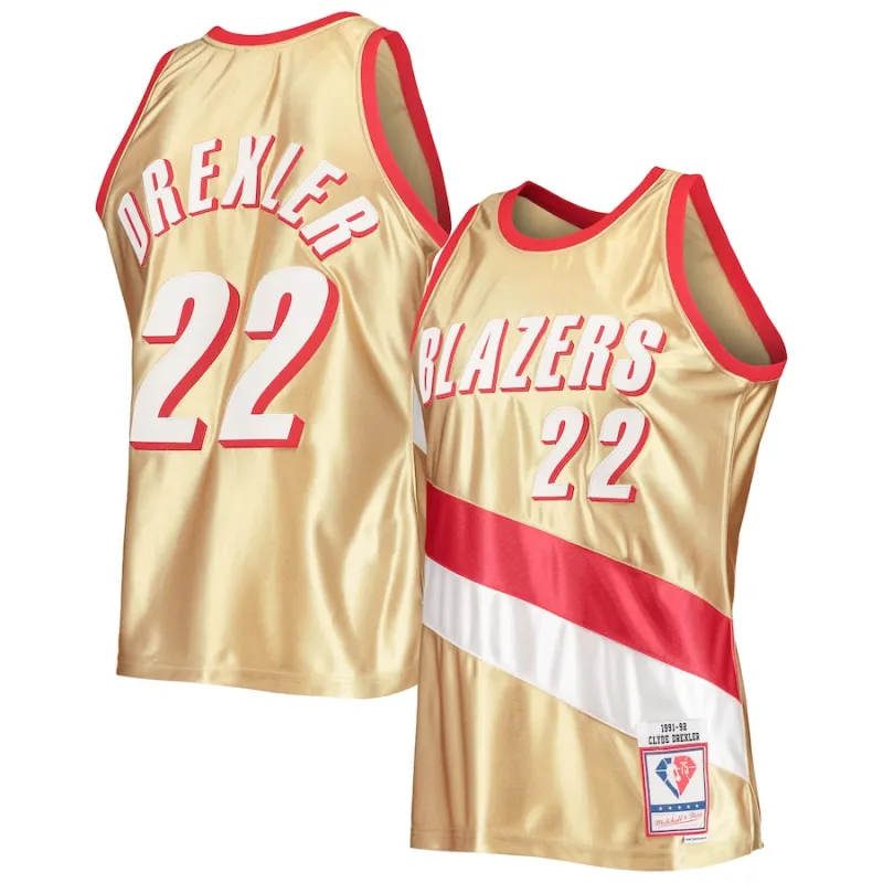 Clyde Drexler, Portland Trail Blazers, 75th Anniversary 1991/92 Hardwood Classics Jersey, Gold