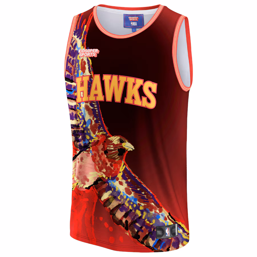 Maglia della città natale unisex degli Atlanta Hawks della NBA e di KidSuper Studios - Rosso