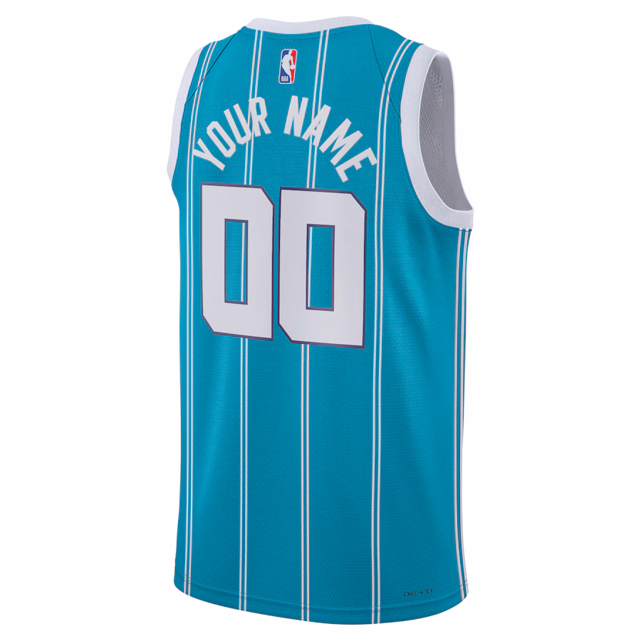 Maillot personnalisé Swingman uni-sexe de Jordan Brand des Charlotte Hornets - Édition Icône - Teal