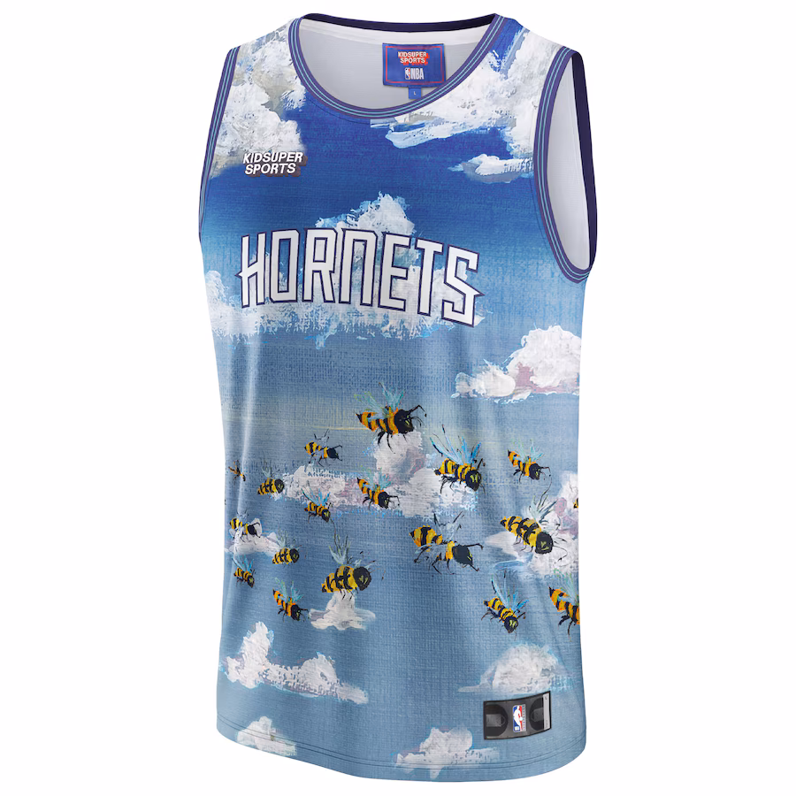 Camiseta de la ciudad natal uni-sexe de los Charlotte Hornets de la NBA y de KidSuper Studios - Azul