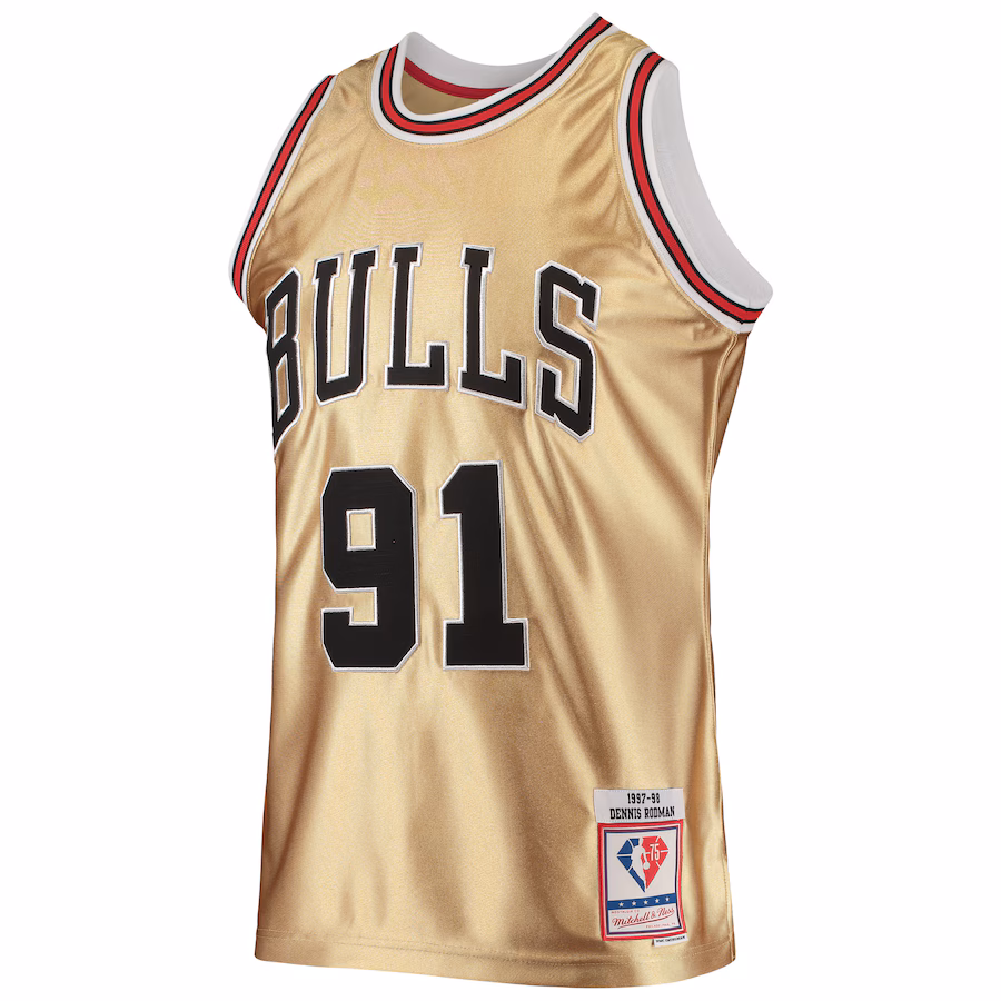 Dennis Rodman Chicago Bulls Mitchell & Ness 75th Anniversary 1997/98 Classic Hardwood Jersey - Gold