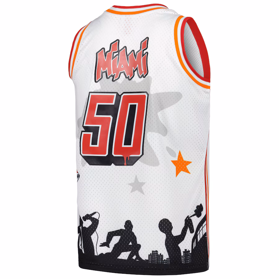 Camiseta de moda de los Hardwood Classics Miami Heat Mitchell & Ness x Tats Cru - Blanco