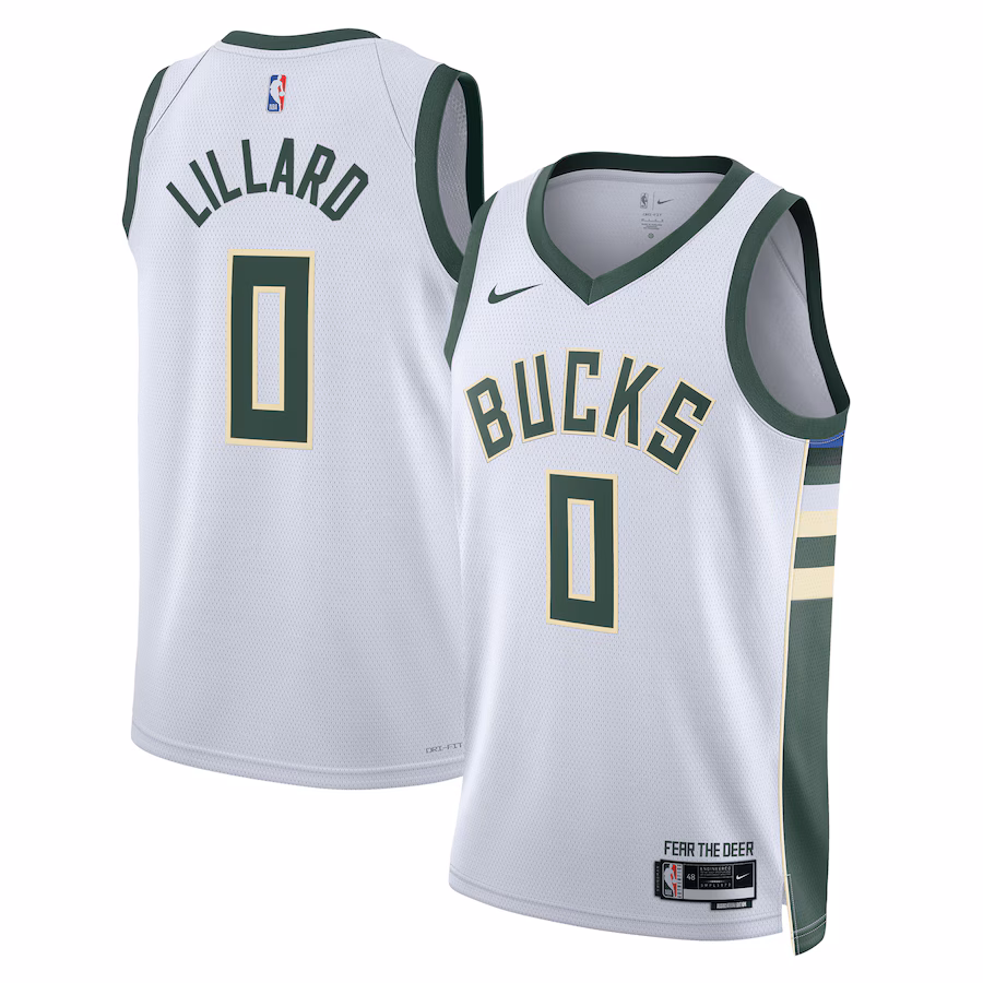 Damian Lillard, Milwaukee Bucks Unisex Fear The Deer Swingman Player Jersey - Association Edition - White