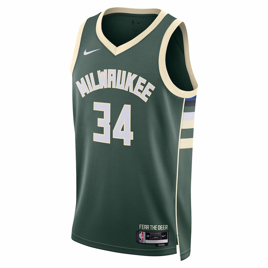 Giannis Antetokounmpo, Milwaukee Bucks Unisex Swingman Jersey - Icon Edition - Hunter Green