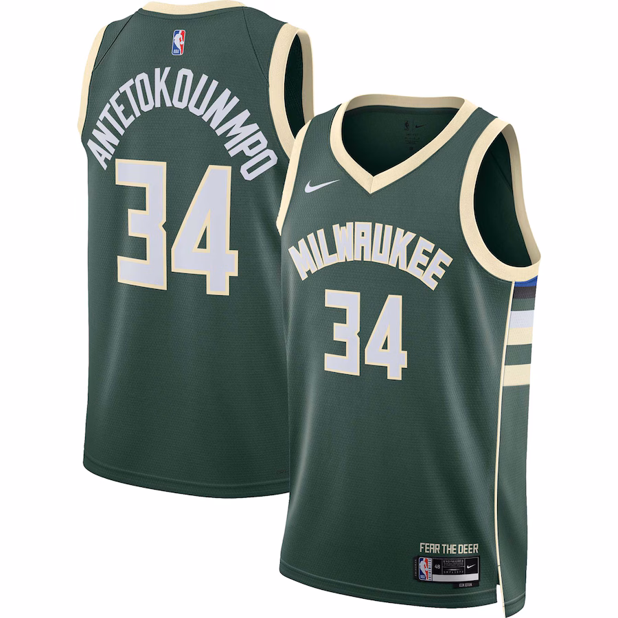 Giannis Antetokounmpo, Milwaukee Bucks Unisex Swingman Jersey - Icon Edition - Hunter Green