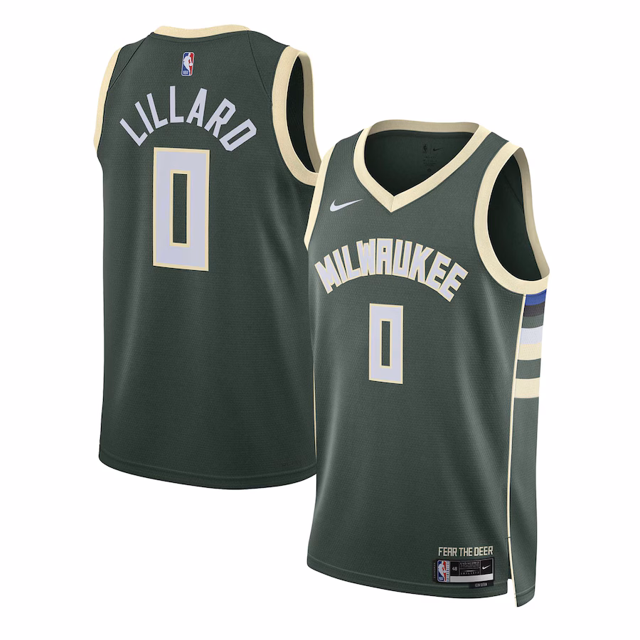 Damian Lillard, Milwaukee Bucks Unisex Swingman Jersey - Icon Edition - Hunter Green