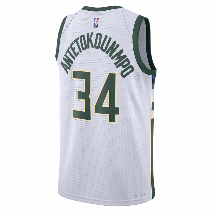 Giannis Antetokounmpo, Maillot Swingman unisexe des Milwaukee Bucks - Édition Association - Blanc