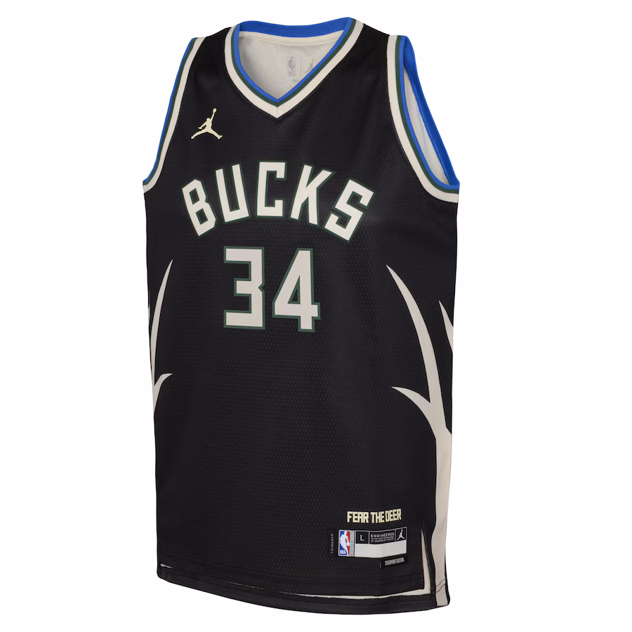 Giannis Antetokounmpo, Milwaukee Bucks Jordan Brand Youth Swingman Jersey - Statement Edition - Black