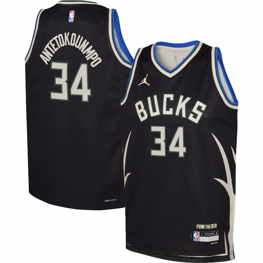 Giannis Antetokounmpo, Milwaukee Bucks Jordan Brand Youth Swingman Jersey - Statement Edition - Black