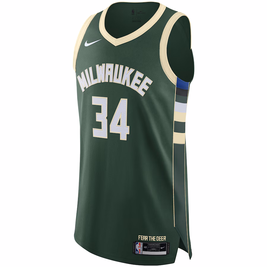 Giannis Antetokounmpo, Milwaukee Bucks Authentic Jersey - Icon Edition - Hunter Green