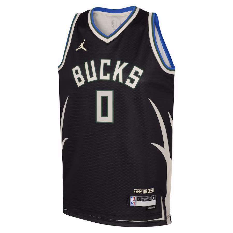 Damian Lillard, Milwaukee Bucks Jordan Brand Youth Swingman Jersey - Statement Edition - Black