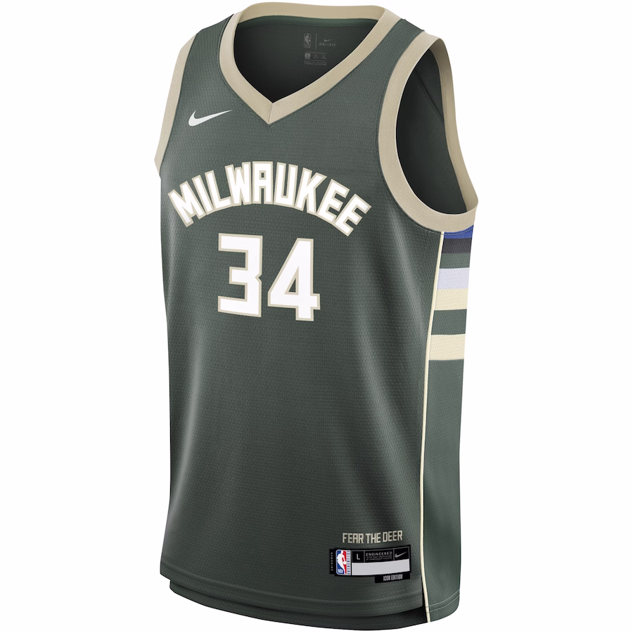 Giannis Antetokounmpo, Milwaukee Bucks Youth Swingman Jersey - Icon Edition - Hunter Green