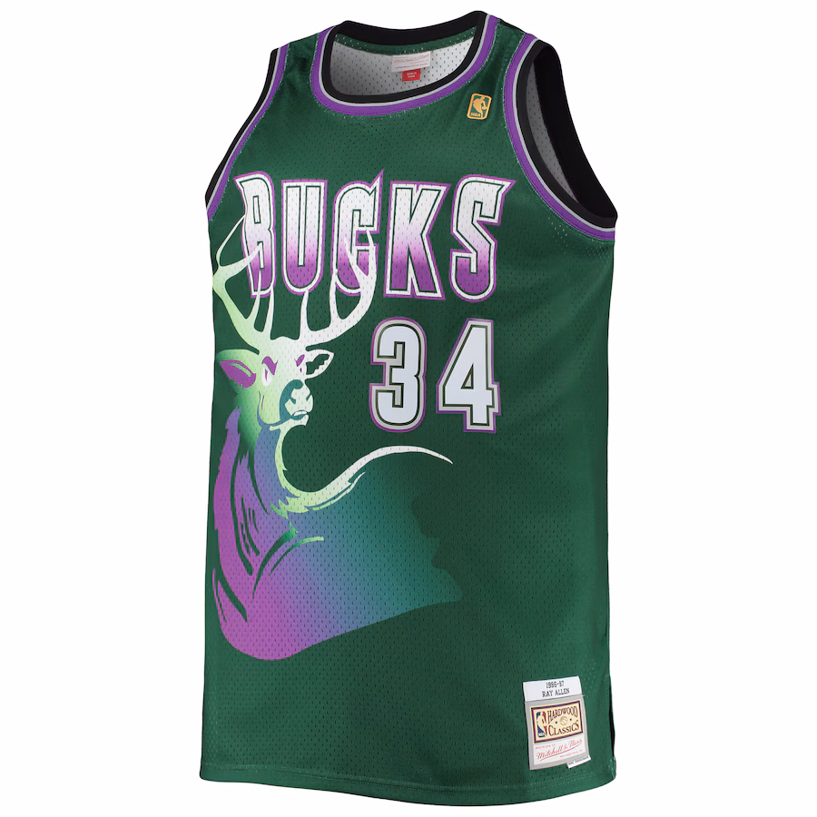 Ray Allen, Milwaukee Bucks Mitchell & Ness Big & Tall 1996/97 Hardwood Classics Swingman Jersey - Hunter Green