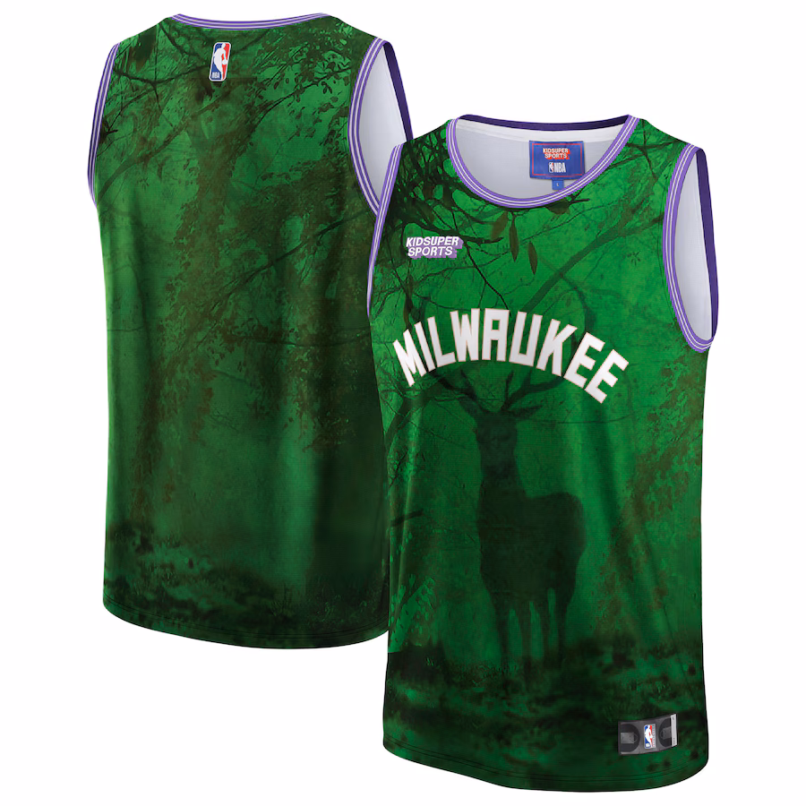 Milwaukee Bucks, NBA and KidSuper Studios Unisex Hometown Jersey - Green