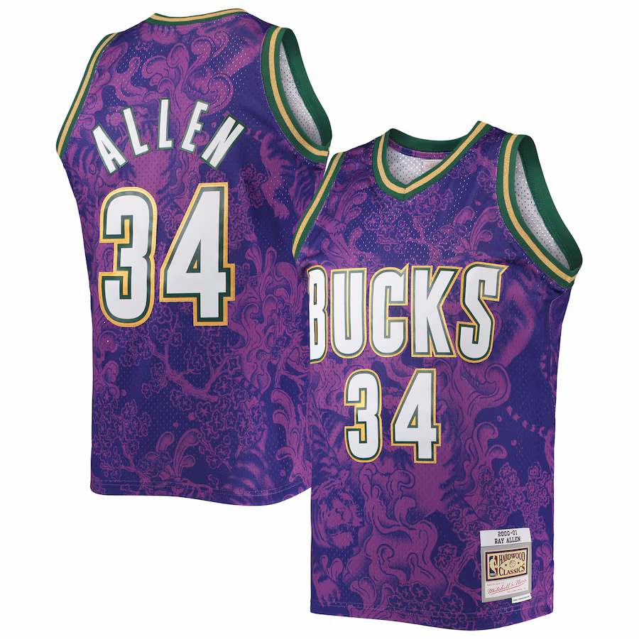 Ray Allen, Milwaukee Bucks Mitchell & Ness Hardwood Classics 2000/01 Lunar New Year Fan Edition Jersey - Purple