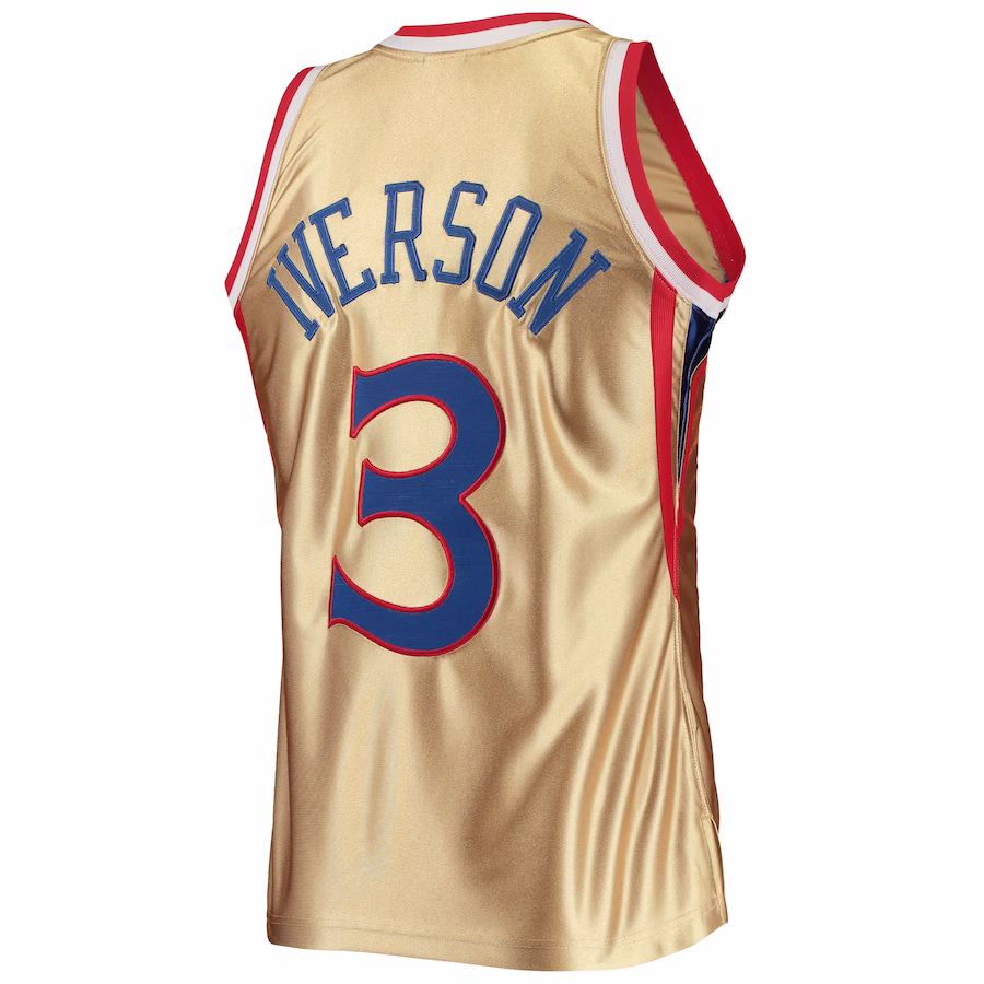 Allen Iverson Philadelphia 76ers Mitchell & Ness Maglia Throwback Classica 1996/1997 per il 75º Compleanno - Oro