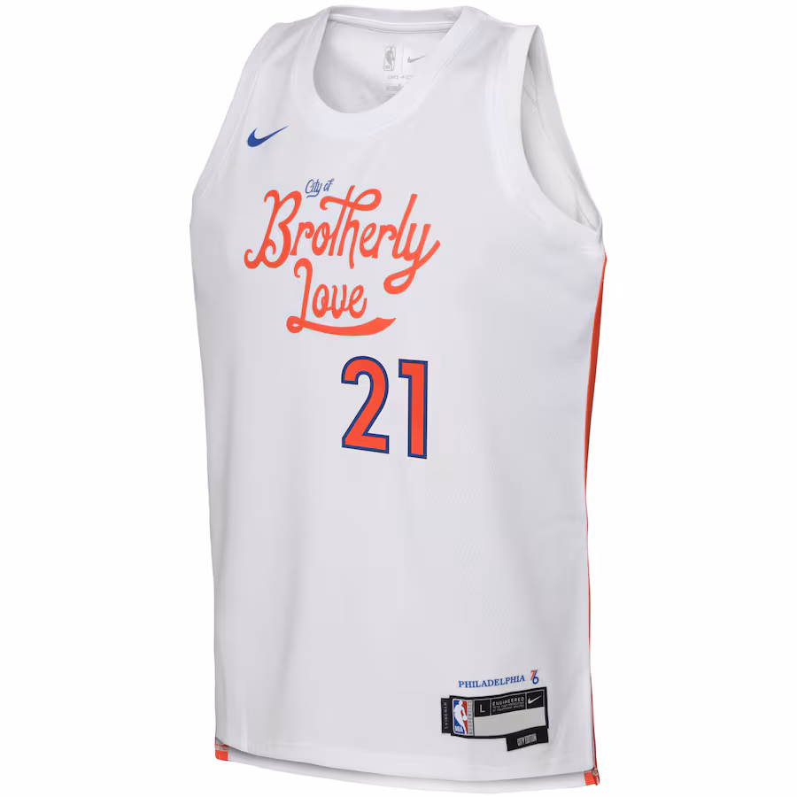 Joel Embiid Philadelphia 76ers Maillot Swingman pour Jeunes de la Saison 2022/23 - Édition Ville - Blanc