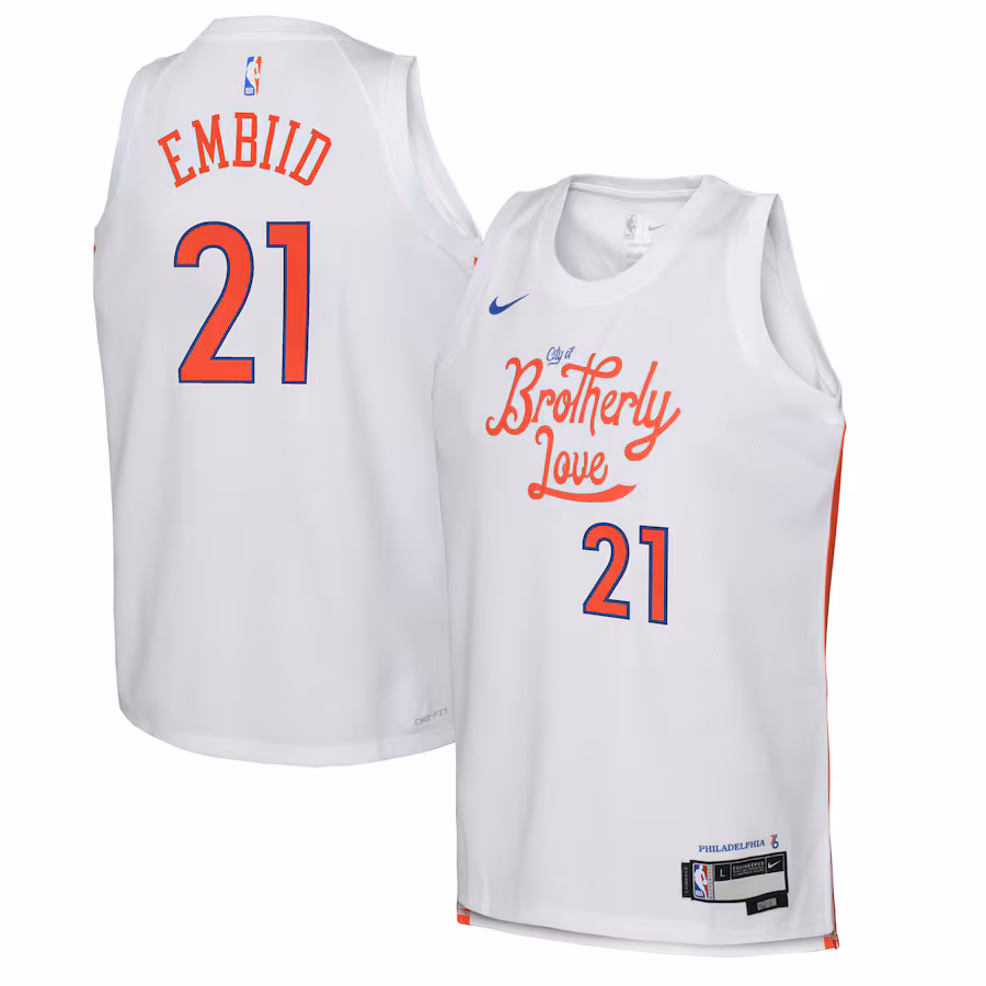 Joel Embiid Philadelphia 76ers Youth 2022/23 Swingman Jersey - City Edition - White