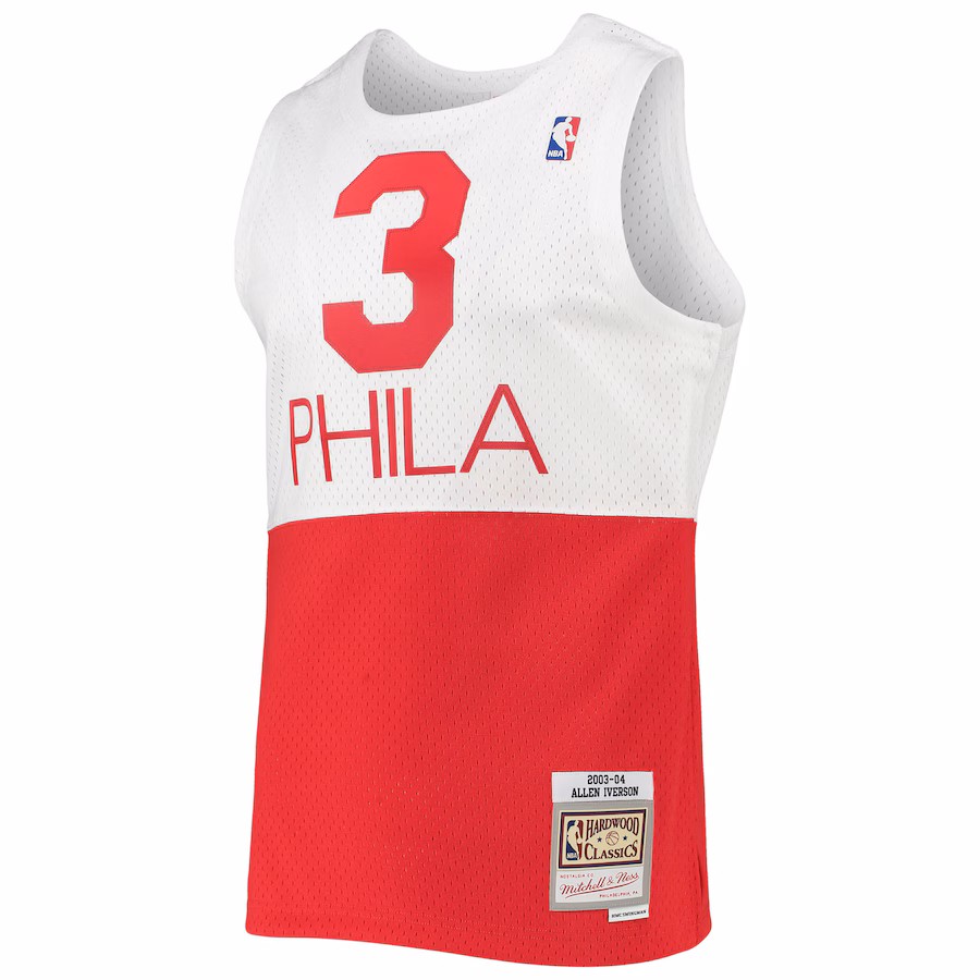 Maglia Swingman Hardwood Classics della stagione 2003/2004 di Allen Iverson per il Philadelphia 76ers, in bianco