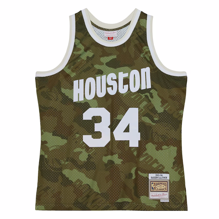 Hakeem Olajuwon, Houston Rockets, 1993/94 Ghost Green Swingman Jersey, Camouflage