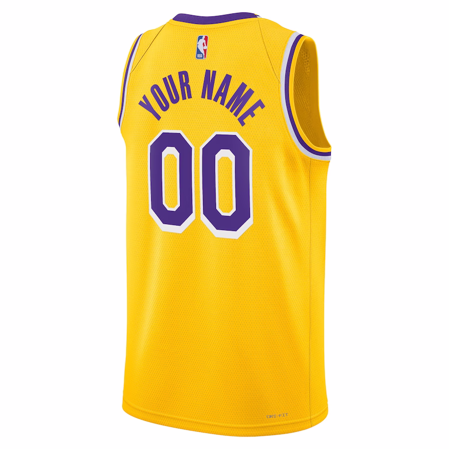 Maglia personalizzata unisex dei Los Angeles Lakers, Edizione Icon, Oro