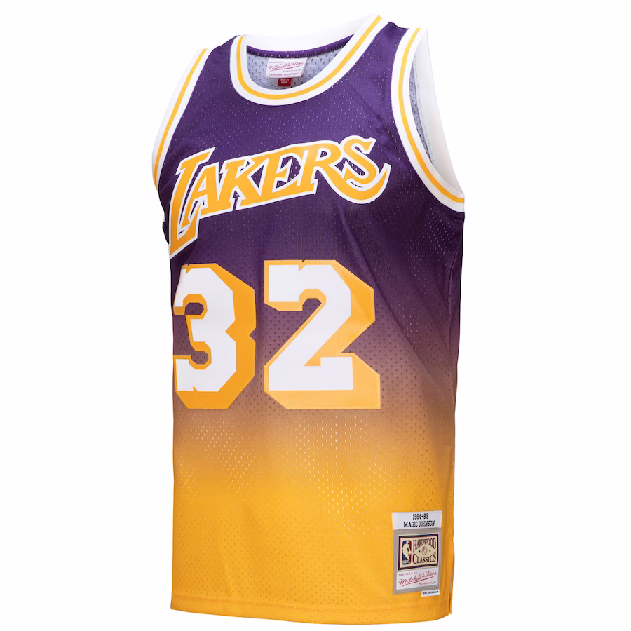 Magic Johnson, Los Angeles Lakers, 1984/85 Hardwood Classics Fadeaway Jersey, Gold/Purple
