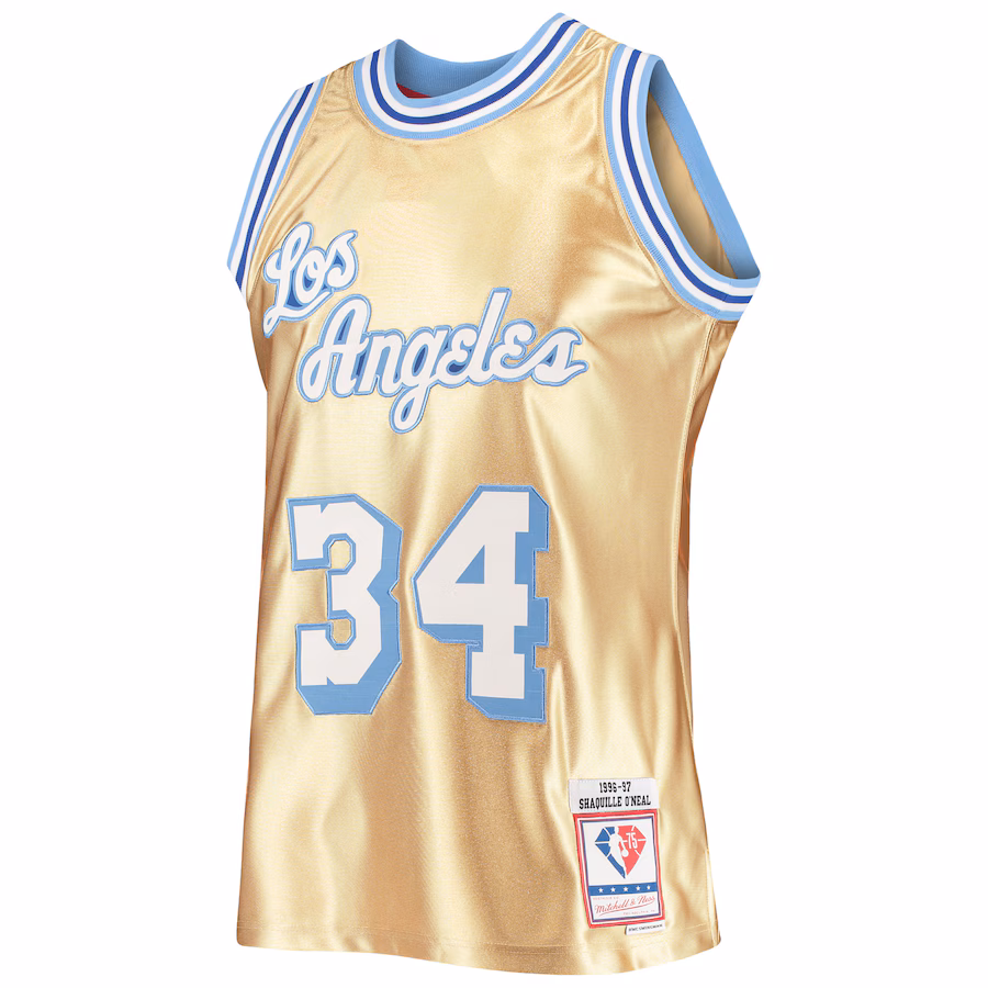 Shaquille O'Neal, Los Angeles Lakers, 75° Anniversario 1996/97 Jersey Classico Vintage, Oro