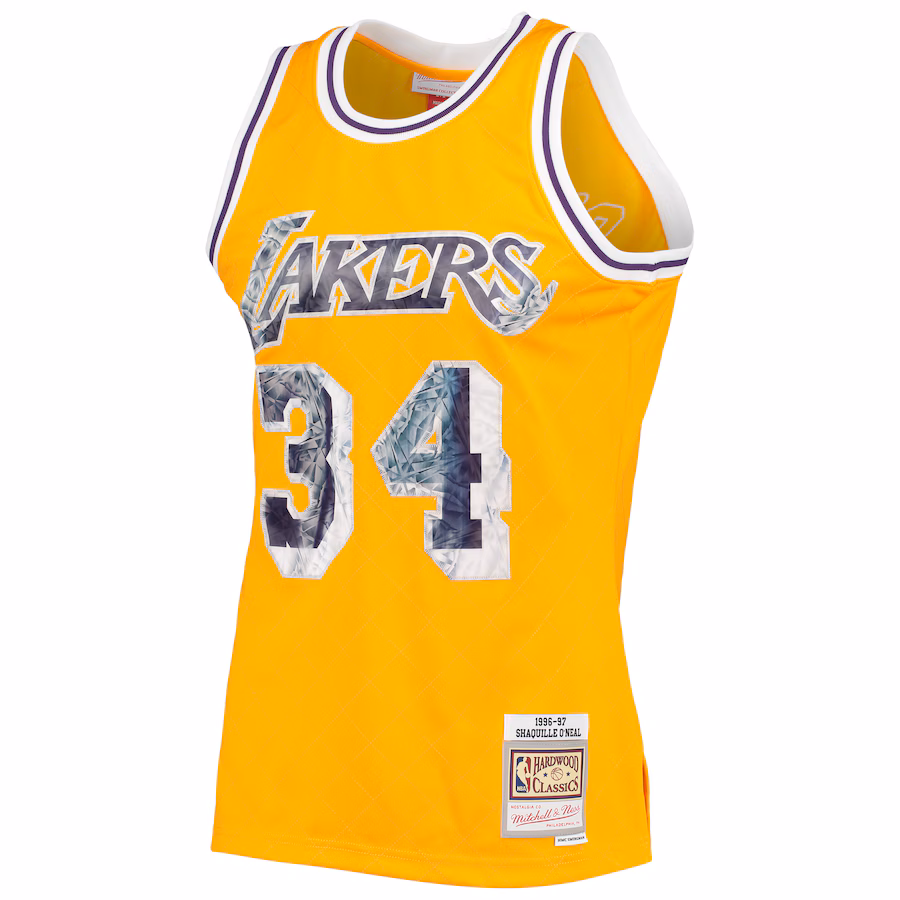 Shaquille O'Neal, Los Angeles Lakers, 1996-97 Classico NBA 75° Anniversario Diamond Fan Edition Jersey, Oro
