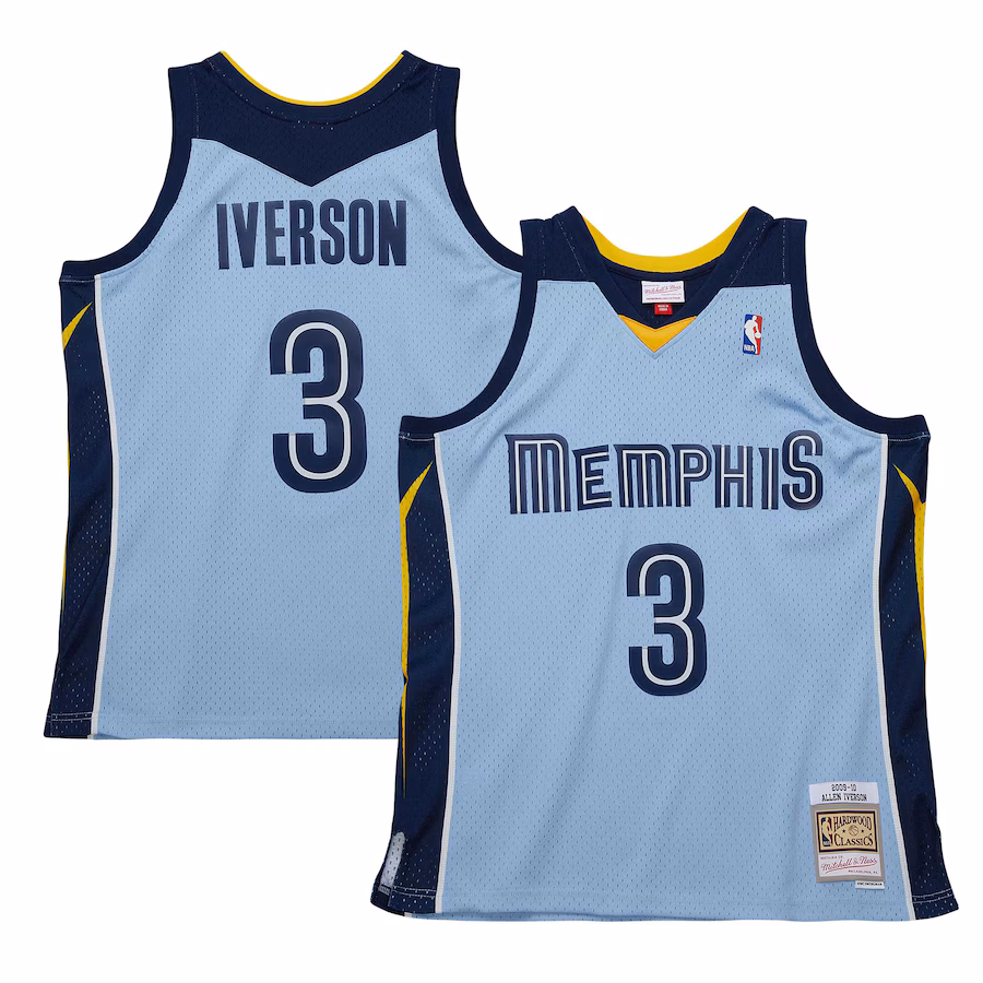 Maglia Allen Iverson dei Memphis Grizzlies 2009/10 edizione Hardwood Classics blu chiaro