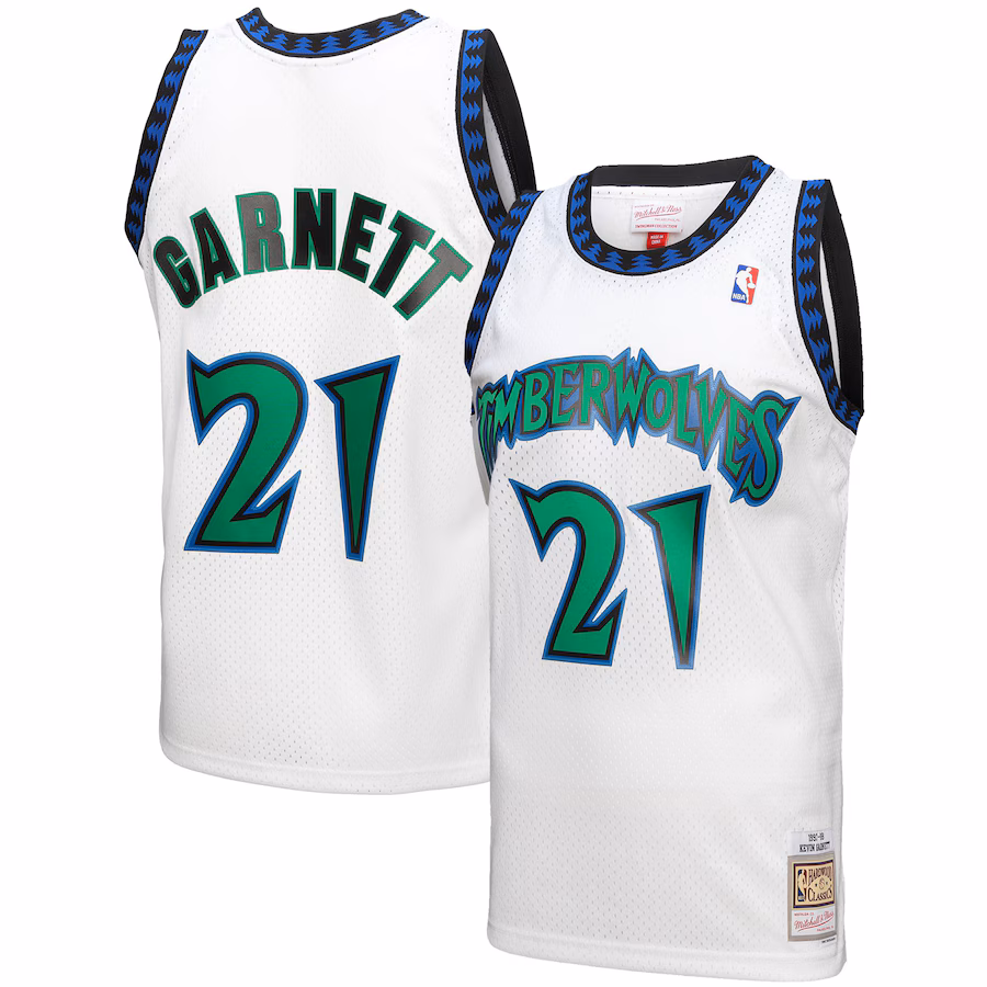Maglia bianca di Kevin Garnett dei Minnesota Timberwolves nel 1997-98