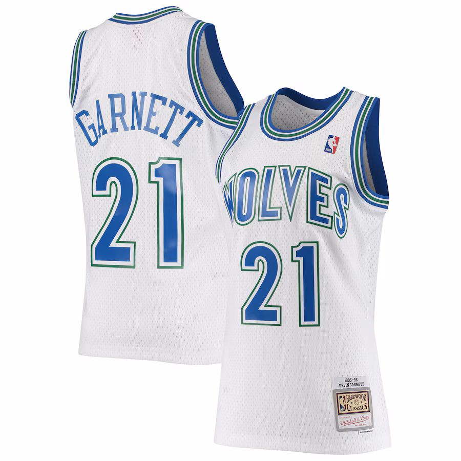 Maglia bianca di Kevin Garnett dei Minnesota Timberwolves nel 1995-96