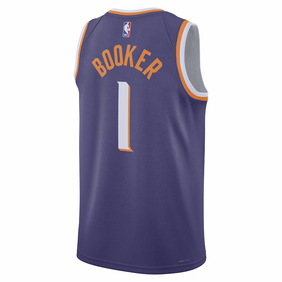 Maglia Unisex Swingman di Devin Booker per i Phoenix Suns - Edizione Icona - Viola