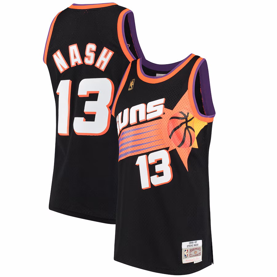 Maglia Swingman Hardwood Classics 1996/97 di Steve Nash per i Phoenix Suns di Mitchell & Ness - Nero